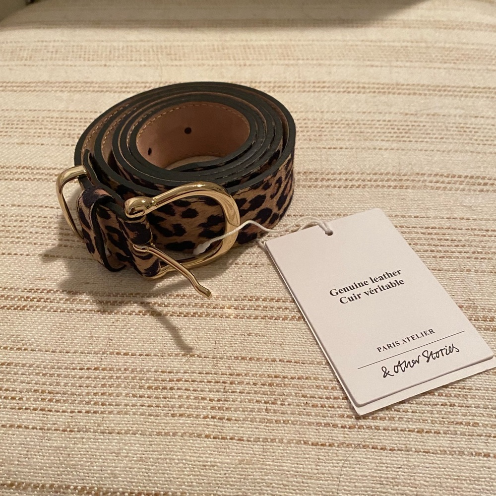 & Other Stories leather cheetah print belt
